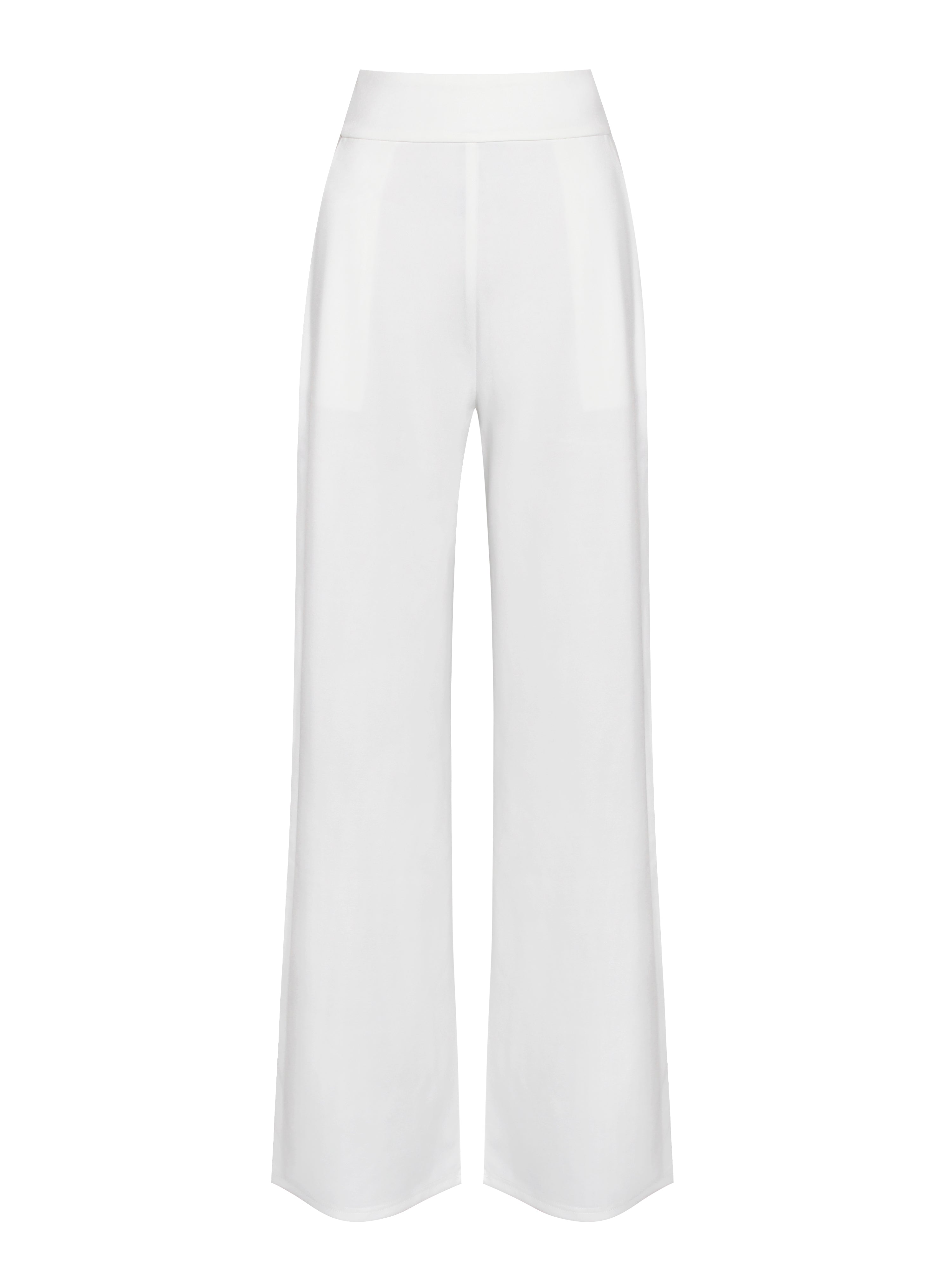 Never Enough White Stretch Crepe Wide Leg Trousers