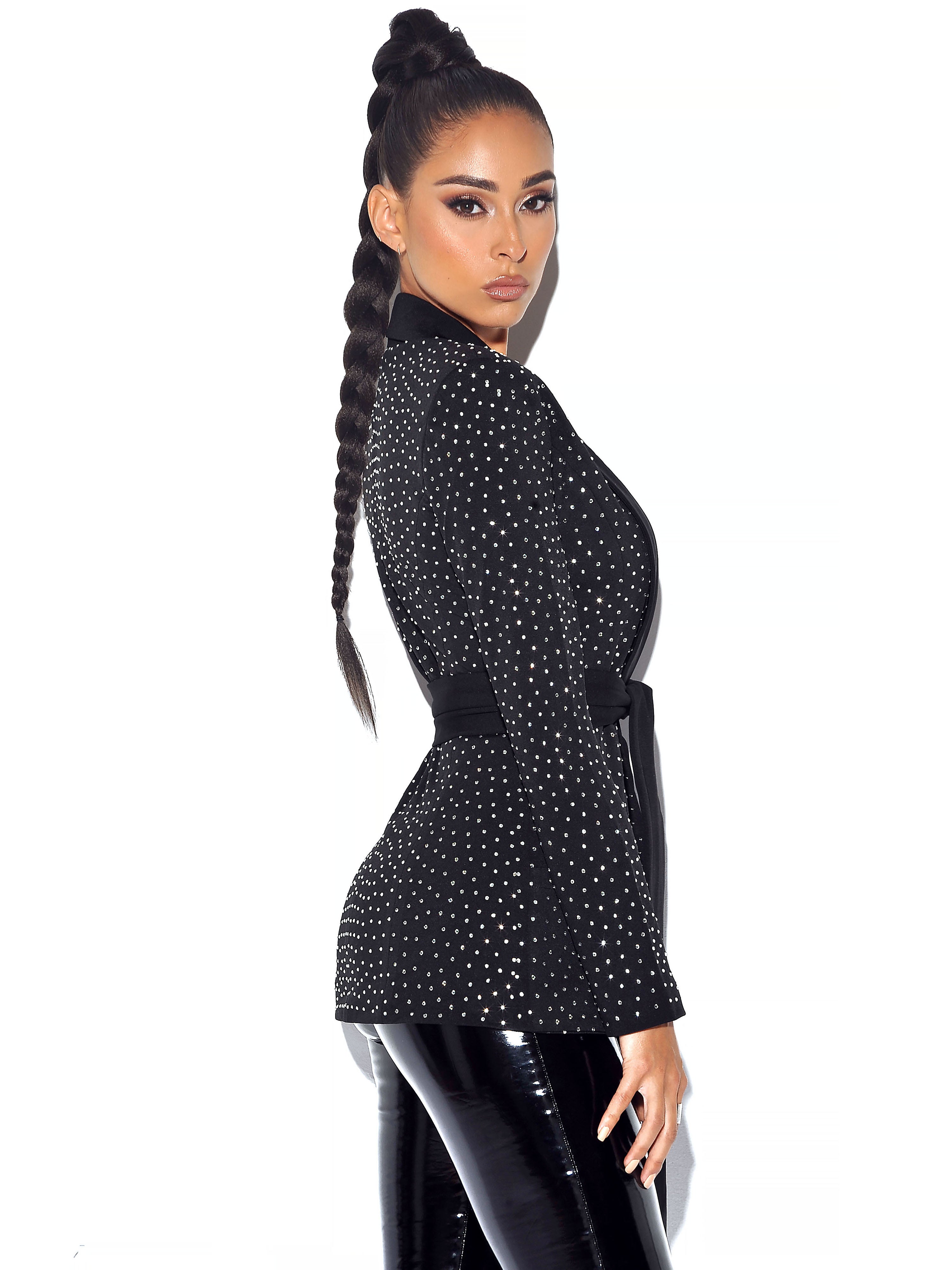 Visionary Crystal Embellished Black Blazer Jacket